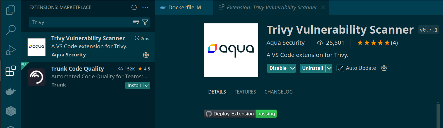 Trivy VS Code extension