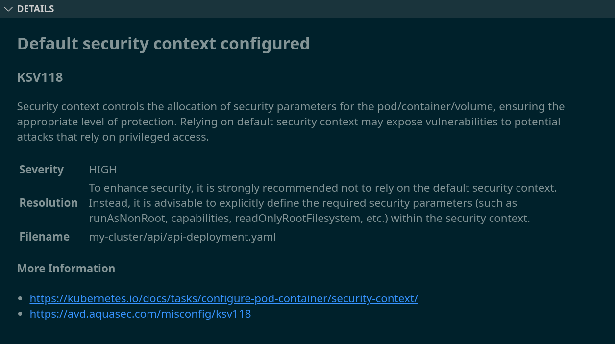Trivy findings details